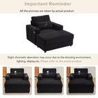 MAYEERTY Modern Style Armhair 42.5 Chaise Lounge Sofa with Movable Storage Ottoman Ports Two Cup Holders Side Pockets for Living Room Black