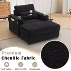 MAYEERTY Modern Style Armhair 42.5 Chaise Lounge Sofa with Movable Storage Ottoman Ports Two Cup Holders Side Pockets for Living Room Black