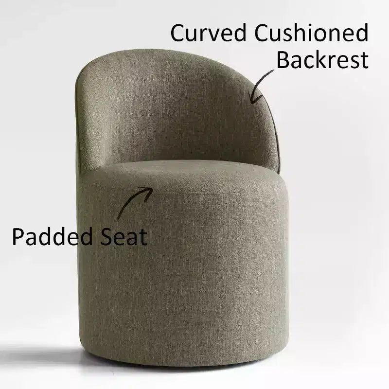Round Dining Table Set For 6, Upholstered Barrel Dining Chairs With Castors, Linen Blend Fabric, Curved Back Support - Panipeachy