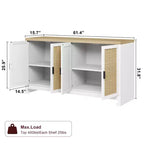 GustoWave Rattan Accent Storage Cabinet with 4 Doors and Shelf - Modern Console Coffee Bar Cabinet for Dining Room, Kitchen, Living Room