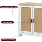GustoWave Rattan Accent Storage Cabinet with 4 Doors and Shelf - Modern Console Coffee Bar Cabinet for Dining Room, Kitchen, Living Room