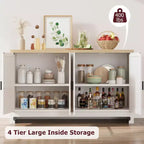 GustoWave Rattan Accent Storage Cabinet with 4 Doors and Shelf - Modern Console Coffee Bar Cabinet for Dining Room, Kitchen, Living Room