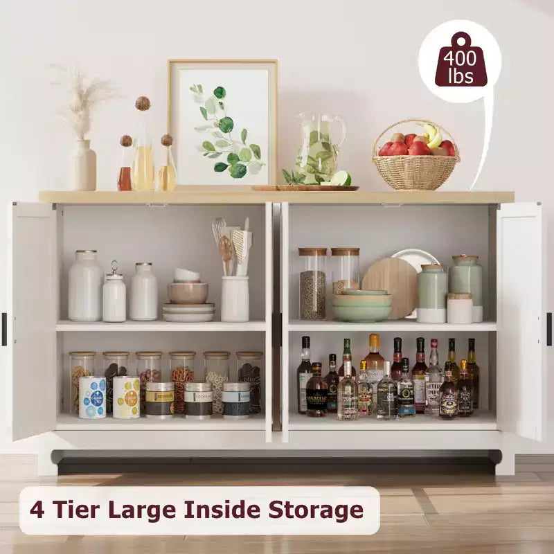 GustoWave Rattan Accent Storage Cabinet with 4 Doors and Shelf - Modern Console Coffee Bar Cabinet for Dining Room, Kitchen, Living Room