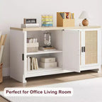 GustoWave Rattan Accent Storage Cabinet with 4 Doors and Shelf - Modern Console Coffee Bar Cabinet for Dining Room, Kitchen, Living Room