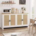 GustoWave Rattan Accent Storage Cabinet with 4 Doors and Shelf - Modern Console Coffee Bar Cabinet for Dining Room, Kitchen, Living Room