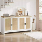 GustoWave Rattan Accent Storage Cabinet with 4 Doors and Shelf - Modern Console Coffee Bar Cabinet for Dining Room, Kitchen, Living Room