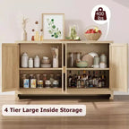 GustoWave Rattan Accent Storage Cabinet with 4 Doors and Shelf - Modern Console Coffee Bar Cabinet for Dining Room, Kitchen, Living Room