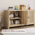 GustoWave Rattan Accent Storage Cabinet with 4 Doors and Shelf - Modern Console Coffee Bar Cabinet for Dining Room, Kitchen, Living Room