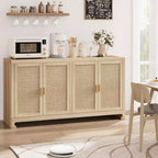 GustoWave Rattan Accent Storage Cabinet with 4 Doors and Shelf - Modern Console Coffee Bar Cabinet for Dining Room, Kitchen, Living Room