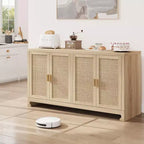 GustoWave Rattan Accent Storage Cabinet with 4 Doors and Shelf - Modern Console Coffee Bar Cabinet for Dining Room, Kitchen, Living Room