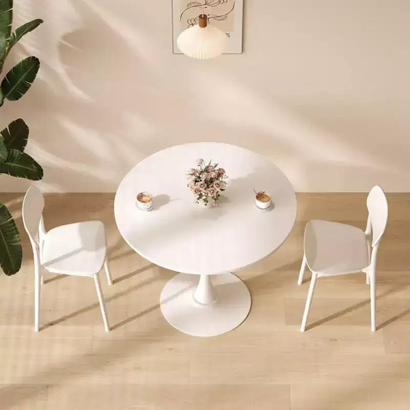 NAYSAYE Modern Round Dining Table End Table MDF Top Steel Base Kitchen Coffee Table Living Room Office, White, 23.6*19.7*29.1