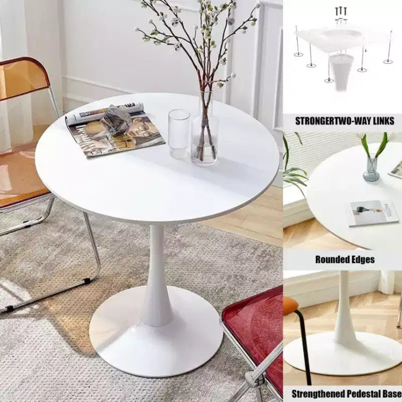 NAYSAYE Modern Round Dining Table End Table MDF Top Steel Base Kitchen Coffee Table Living Room Office, White, 23.6*19.7*29.1