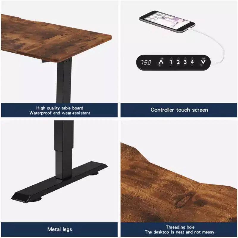 NAYSAYE Height Adjustable Standing Desk Sit Stand Work Table End Table for Home Office Workspace Lift Up, Brown, 48*24*45