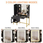 Makeup Vanity, 3 Lighting Modes Vanity Desk with Soft Cushioned Stool, Modern Dressing Table with 3 Drawers & Cabinet & Open Shelves