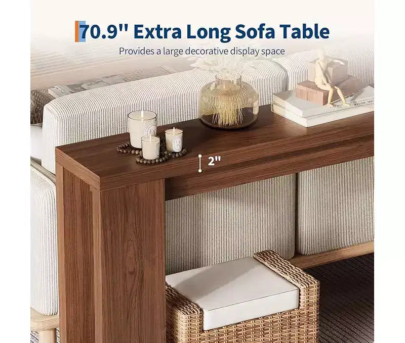 70.9 Rustic Farmhouse Console Table, Oak Finish Wooden Accent Table for Entryway Living Room Hallway Foyer, Easy Assembly