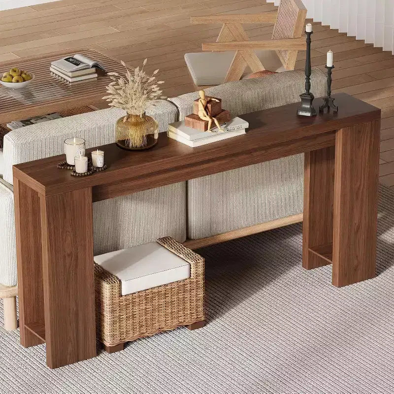 70.9 Rustic Farmhouse Console Table, Oak Finish Wooden Accent Table for Entryway Living Room Hallway Foyer, Easy Assembly