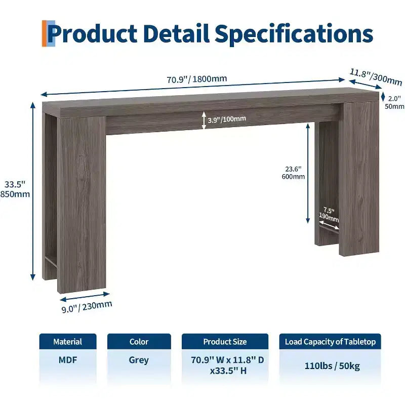 70.9 Rustic Farmhouse Console Table, Oak Finish Wooden Accent Table for Entryway Living Room Hallway Foyer, Easy Assembly