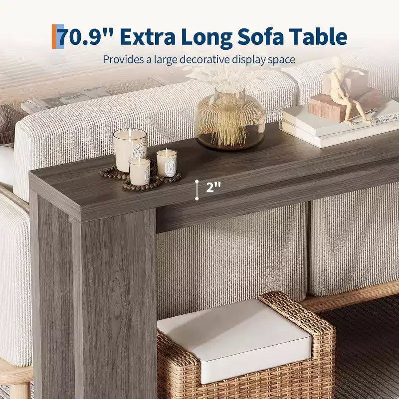 70.9 Rustic Farmhouse Console Table, Oak Finish Wooden Accent Table for Entryway Living Room Hallway Foyer, Easy Assembly