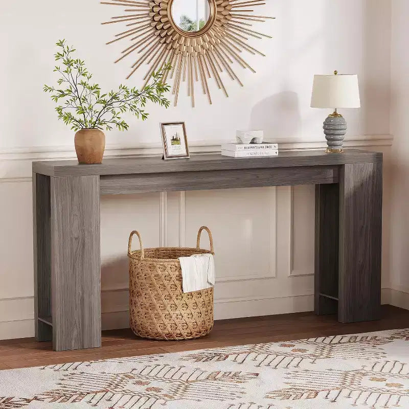 70.9 Rustic Farmhouse Console Table, Oak Finish Wooden Accent Table for Entryway Living Room Hallway Foyer, Easy Assembly