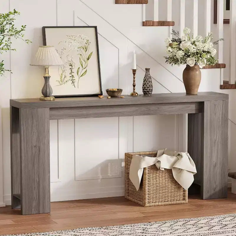 70.9 Rustic Farmhouse Console Table, Oak Finish Wooden Accent Table for Entryway Living Room Hallway Foyer, Easy Assembly