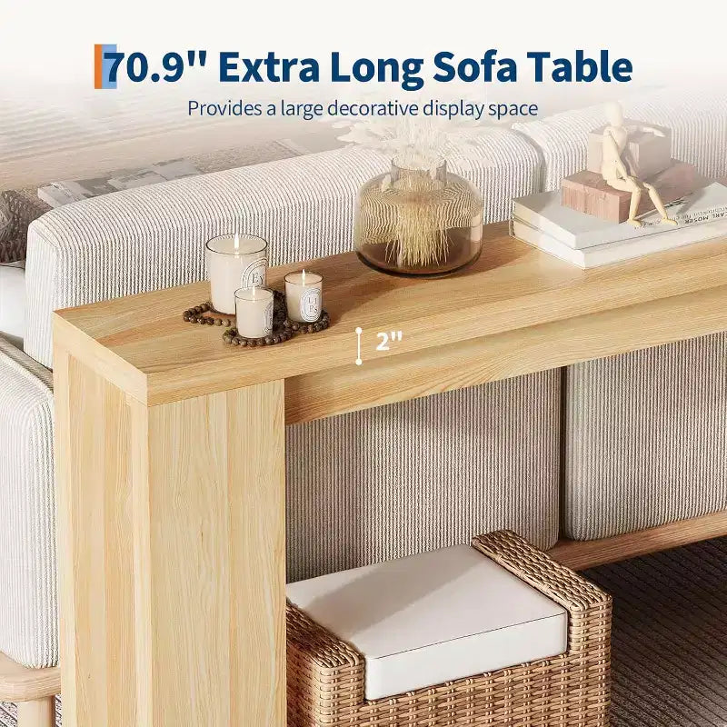 70.9 Rustic Farmhouse Console Table, Oak Finish Wooden Accent Table for Entryway Living Room Hallway Foyer, Easy Assembly