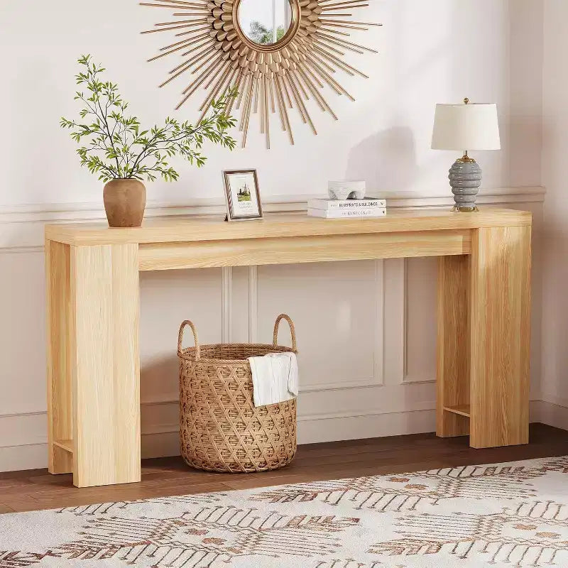 70.9 Rustic Farmhouse Console Table, Oak Finish Wooden Accent Table for Entryway Living Room Hallway Foyer, Easy Assembly