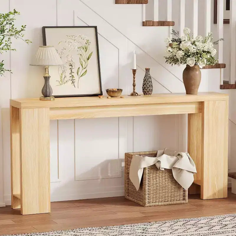 70.9 Rustic Farmhouse Console Table, Oak Finish Wooden Accent Table for Entryway Living Room Hallway Foyer, Easy Assembly