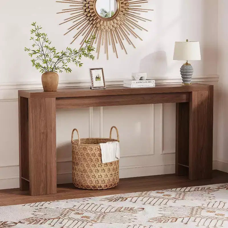 70.9 Rustic Farmhouse Console Table, Oak Finish Wooden Accent Table for Entryway Living Room Hallway Foyer, Easy Assembly