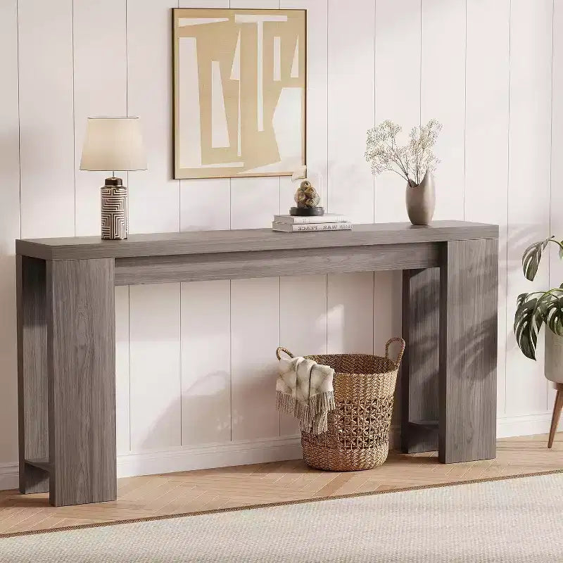 70.9 Rustic Farmhouse Console Table, Oak Finish Wooden Accent Table for Entryway Living Room Hallway Foyer, Easy Assembly