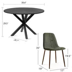 5 Pcs Dining Set for 4 Round Dining Table with Crossed Metal Legs and Oak Grain Upholstered Chairs for Kitchen and Dining Room - Panipeachy