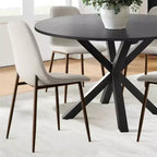 5 Pcs Dining Set for 4 Round Dining Table with Crossed Metal Legs and Oak Grain Upholstered Chairs for Kitchen and Dining Room - Panipeachy