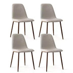 5 Pcs Dining Set for 4 Round Dining Table with Crossed Metal Legs and Oak Grain Upholstered Chairs for Kitchen and Dining Room - Panipeachy