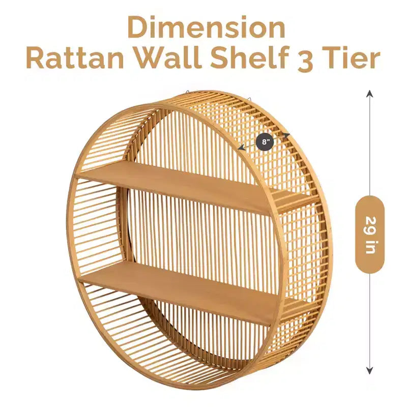 Vintiquewise Round Bamboo Wall Shelf with 2 Wooden Tiers  Natural Hanging Wall Decor & Floating Display Rack for Home, Living Room, Office