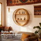 Vintiquewise Round Bamboo Wall Shelf with 2 Wooden Tiers  Natural Hanging Wall Decor & Floating Display Rack for Home, Living Room, Office