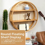 Vintiquewise Round Bamboo Wall Shelf with 2 Wooden Tiers  Natural Hanging Wall Decor & Floating Display Rack for Home, Living Room, Office