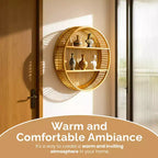 Vintiquewise Round Bamboo Wall Shelf with 2 Wooden Tiers  Natural Hanging Wall Decor & Floating Display Rack for Home, Living Room, Office