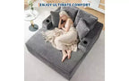 64 Oversized Chaise Lounge Chair - Corduroy Upholstered Boneless Sofa Bed with Throw Pillows & Cup Holders, Comfy Deep Seat Sleeper Couch