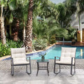 Celebalcony 3 Piece Outdoor Rocking Chair Set, Front Porch PE Wicker Rattan Small Bistro Set,Cushioned Patio Rocker Chair Set with Glass Table (Beige)