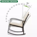 Celebalcony 3 Piece Outdoor Rocking Chair Set, Front Porch PE Wicker Rattan Small Bistro Set,Cushioned Patio Rocker Chair Set with Glass Table (Beige)