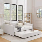 GDFStudio Scarlett Upholstered Daybed with Trundle, Vertical Stripe Backrest Sofa Bed