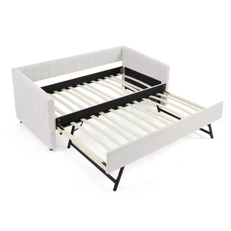 GDFStudio Scarlett Upholstered Daybed with Trundle, Vertical Stripe Backrest Sofa Bed