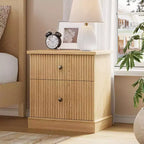 Fluted Drawer Nightstand,Mid-Century Modern Bedside Table with Curved Edge Base, Space-Saving Storage for Bedroom & Living Room