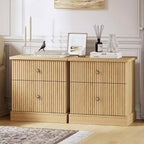 Fluted Drawer Nightstand,Mid-Century Modern Bedside Table with Curved Edge Base, Space-Saving Storage for Bedroom & Living Room