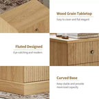 Fluted Drawer Nightstand,Mid-Century Modern Bedside Table with Curved Edge Base, Space-Saving Storage for Bedroom & Living Room