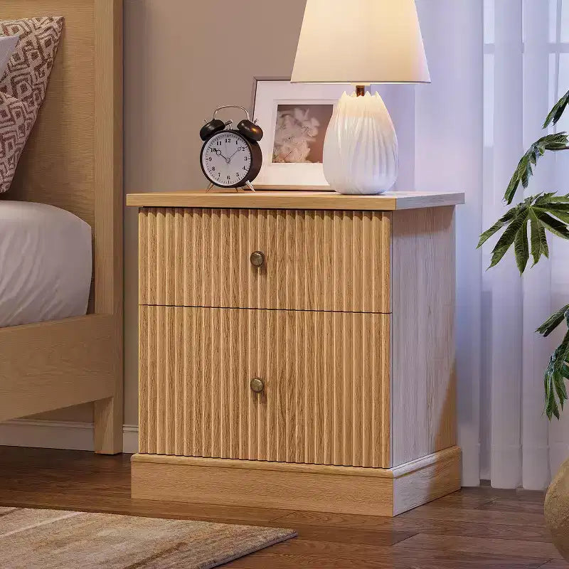 Fluted Drawer Nightstand,Mid-Century Modern Bedside Table with Curved Edge Base, Space-Saving Storage for Bedroom & Living Room