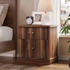 Fluted Drawer Nightstand,Mid-Century Modern Bedside Table with Curved Edge Base, Space-Saving Storage for Bedroom & Living Room