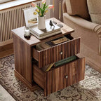 Fluted Drawer Nightstand,Mid-Century Modern Bedside Table with Curved Edge Base, Space-Saving Storage for Bedroom & Living Room