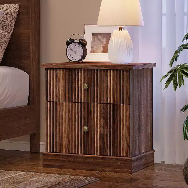 Fluted Drawer Nightstand,Mid-Century Modern Bedside Table with Curved Edge Base, Space-Saving Storage for Bedroom & Living Room
