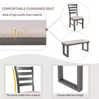 Farmhouse 6 Pieces Dining Table Set with Bench, Wood Rectangle Table and 4 Upholstered Chairs for Kitchen, Gray