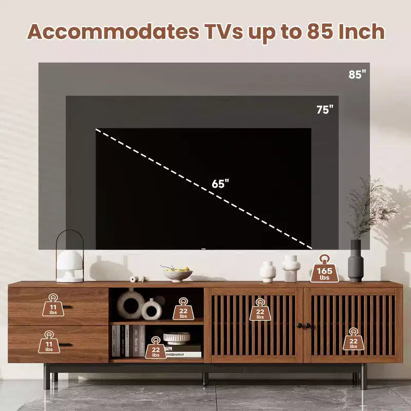 78 Fluted TV Stand for TVs Up to 85, Mid Century Modern Entertainment Center with Storage Drawers & Soft-Closing Door
